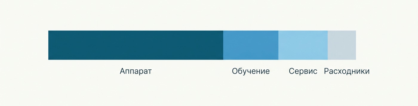 Структура затрат на лазерный аппарат в первый год